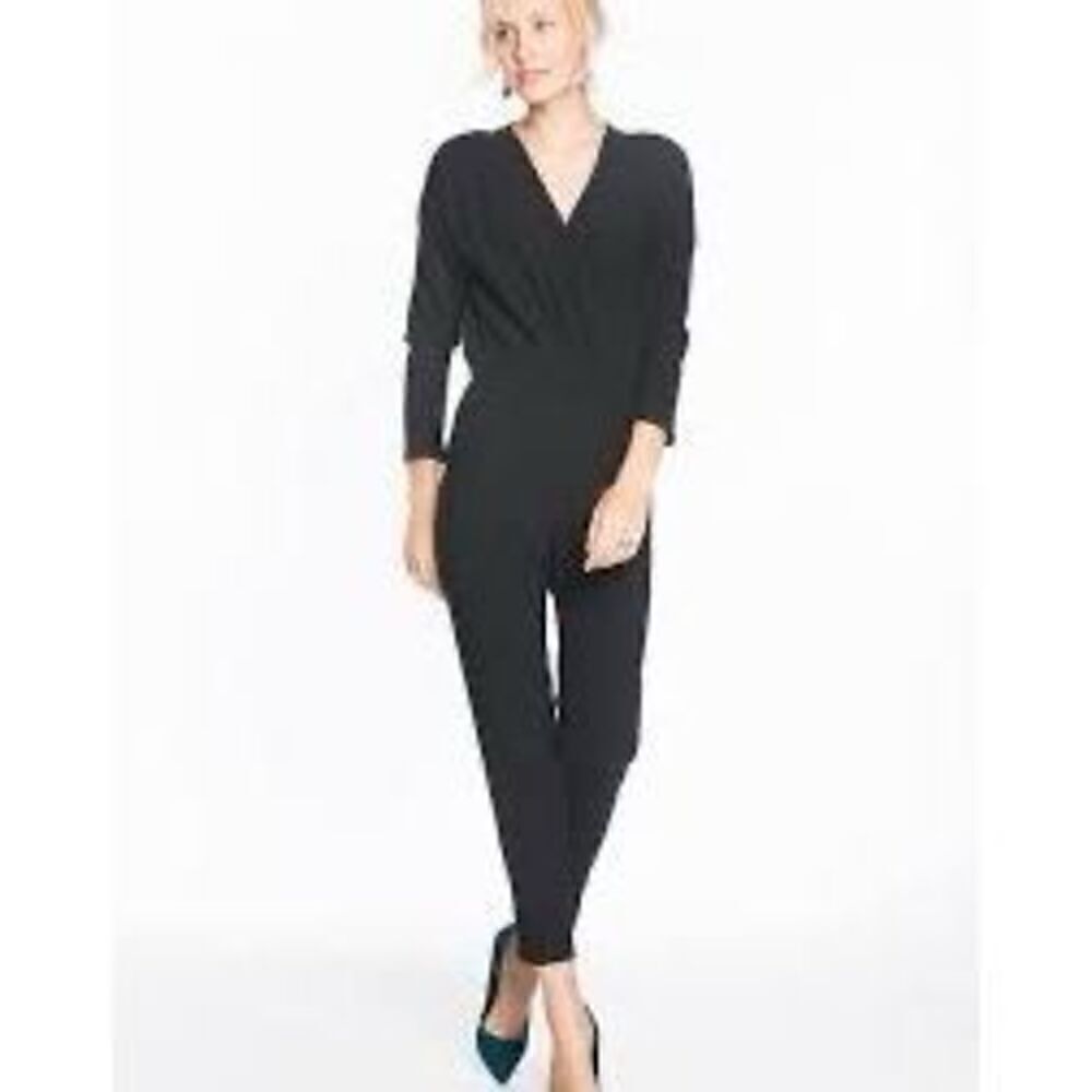 Marine Layer Nellie Black Crepe Jumpsuit Sz M Pockets Elastic Waist
